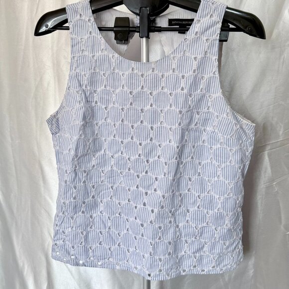Banana Republic | Blue Stripe Eyelet Tank Top | Size M - Picture 1 of 3